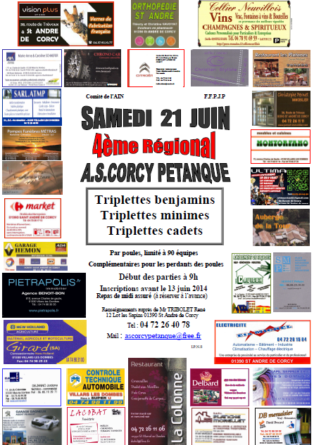 Concours régionaux: un concours benjamins, un concours minimes et un concours cadets. SAMEDI 21 JUIN 2014