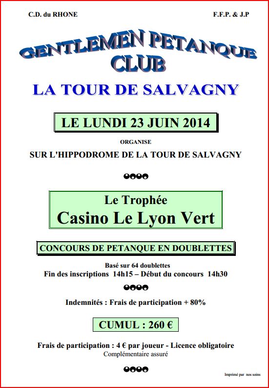Concours doublette lundi 23 juin 2014 à laTour de Salvagny