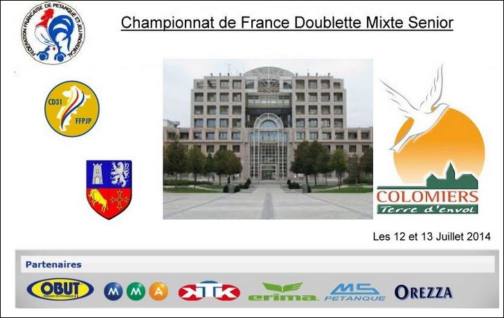 Résultats et tirages du Championnat de France Doublette Mixte aura lieu à Colomiers (13) les 12 et 13 juillet