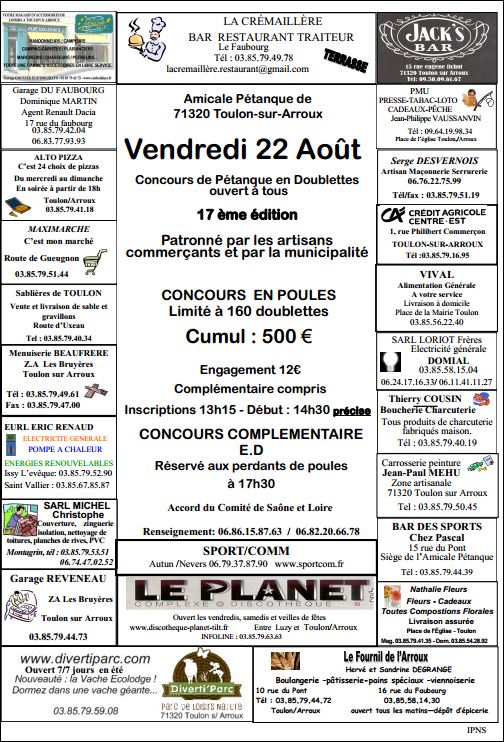 Concours Prix des commerçants Toulon-sur-auroux le vendredi 22 août 2014