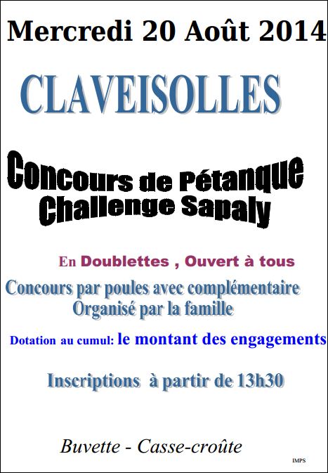 Concours à Claveisolles le mercredi 20  août  2014 à 14 Heures