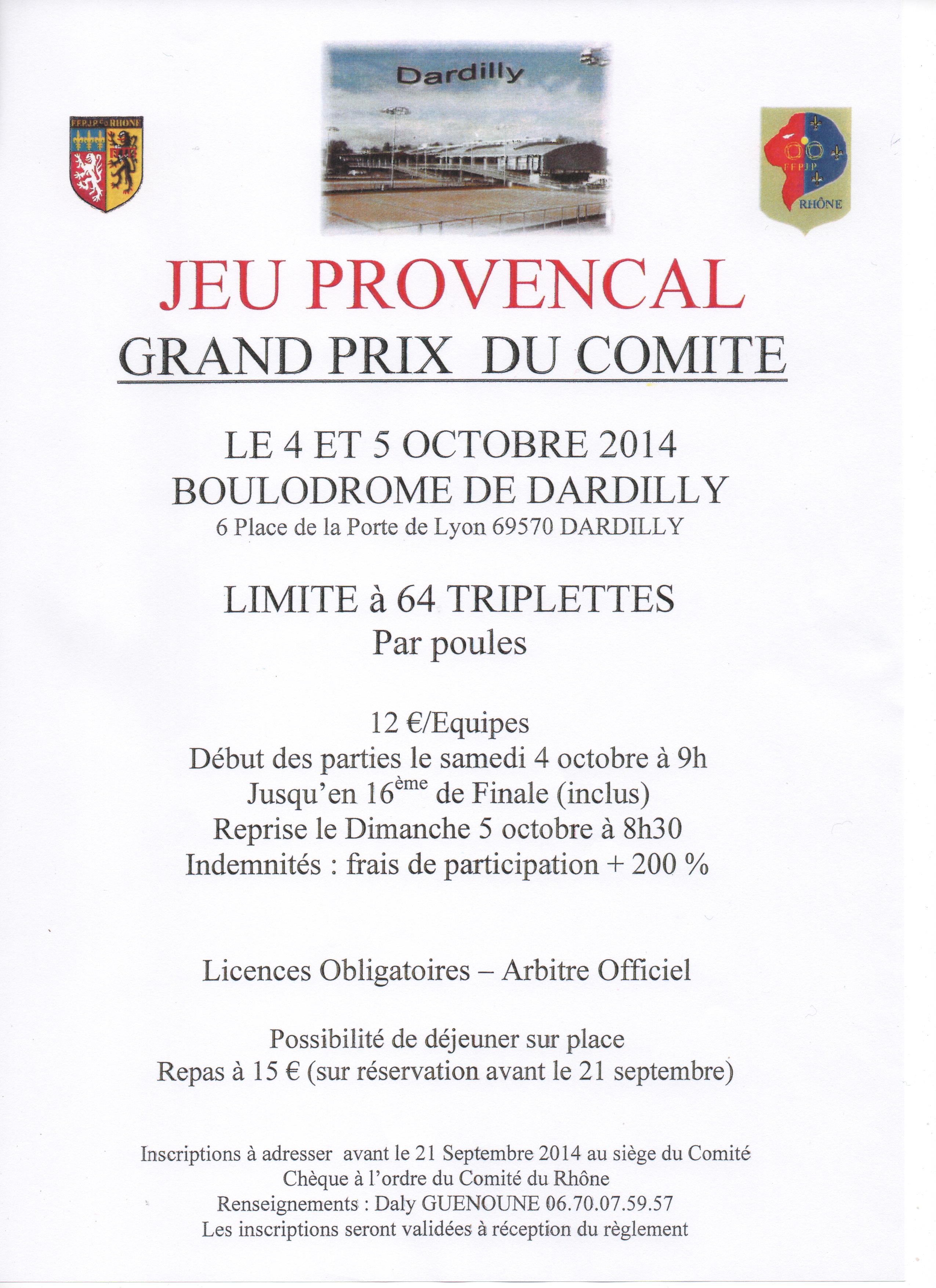 Jeu Provencal Grand prix du comité le 4 et 5 octobre 2014