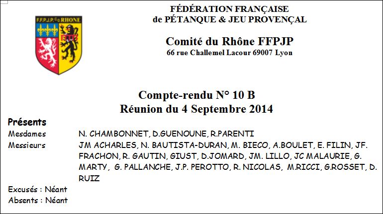 Compte-rendu N° 10 B Réunion du 4 Septembre 2014 Compte-rendu N° 10 B Réunion du 4 Septembre 2014