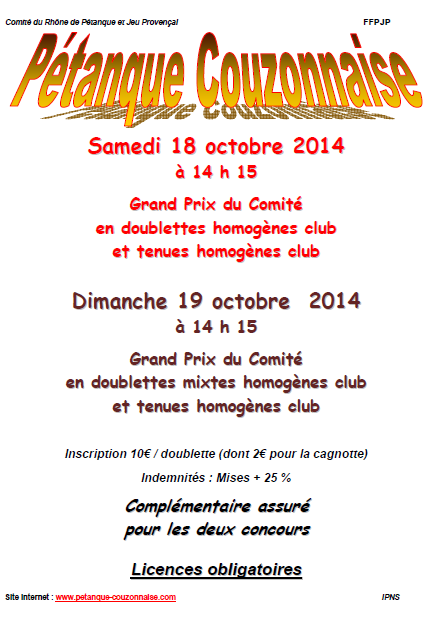 GPCom et GPMixt les 18 et 19 octobre à Couzon 2014