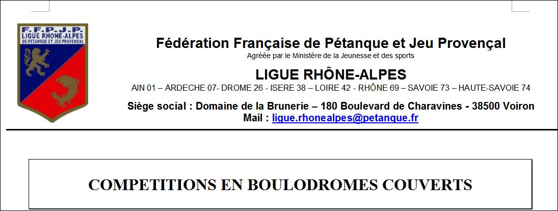 Nouveau réglement compétions en boulodromes couverts Nouveau réglement compétions en boulodromes couverts