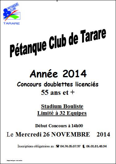 Concours  vétérans à Tarare  réservé aux licenciés de 55 ans et + le 26 Novembre 2014.