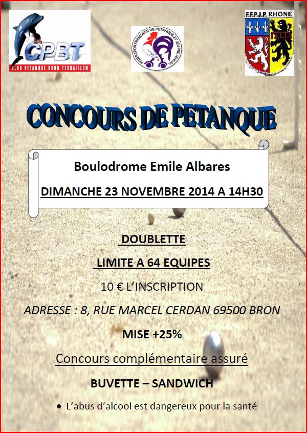 Concours pétanque à Bron dimanche 23 novembre 2014  