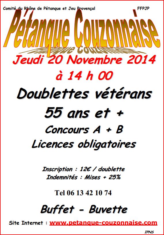 Concours doublette vétéran Jeudi 20 Novembre 2014