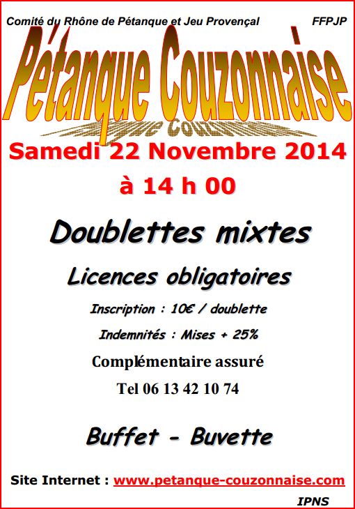 Concours doublette mixte Samedi 22 Novembre 2014