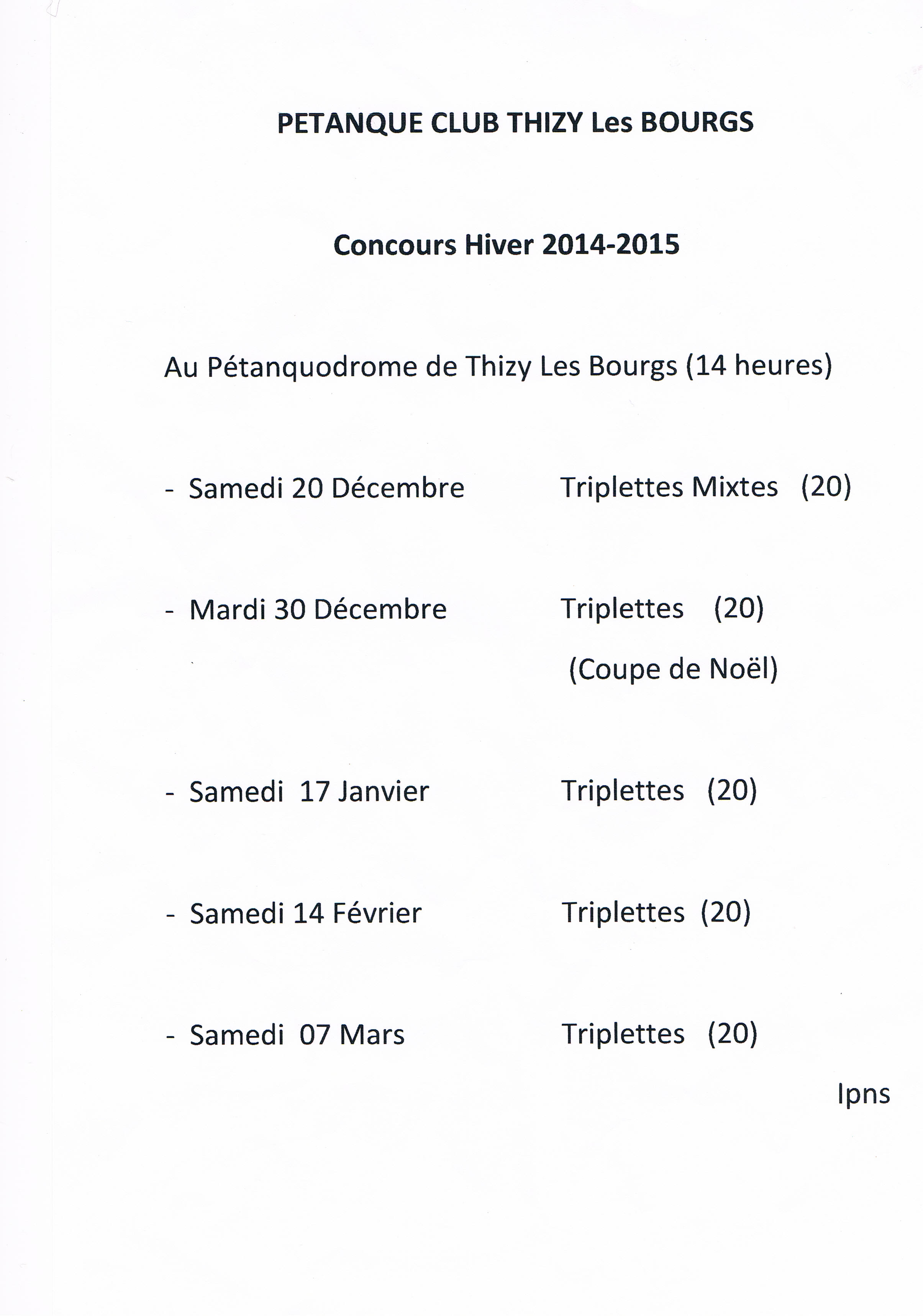Concours du pétanque club de Thizy-les-bourgs  2014/2015