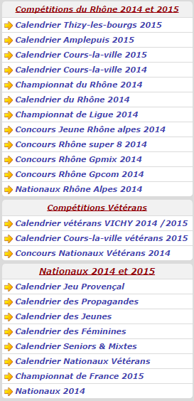 Nouvelle rubrique : Compétitions Vétérans 2014 et 2015 et Mise à jour des divers calendriers pour la saison 2015