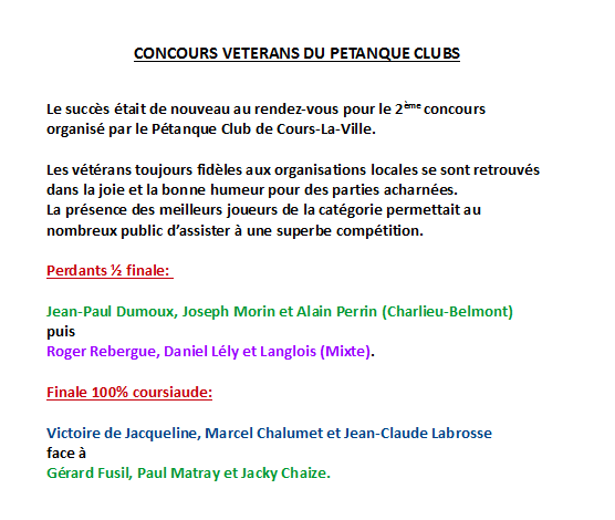 Concours vétérans du vendredi 14 novembre 2014