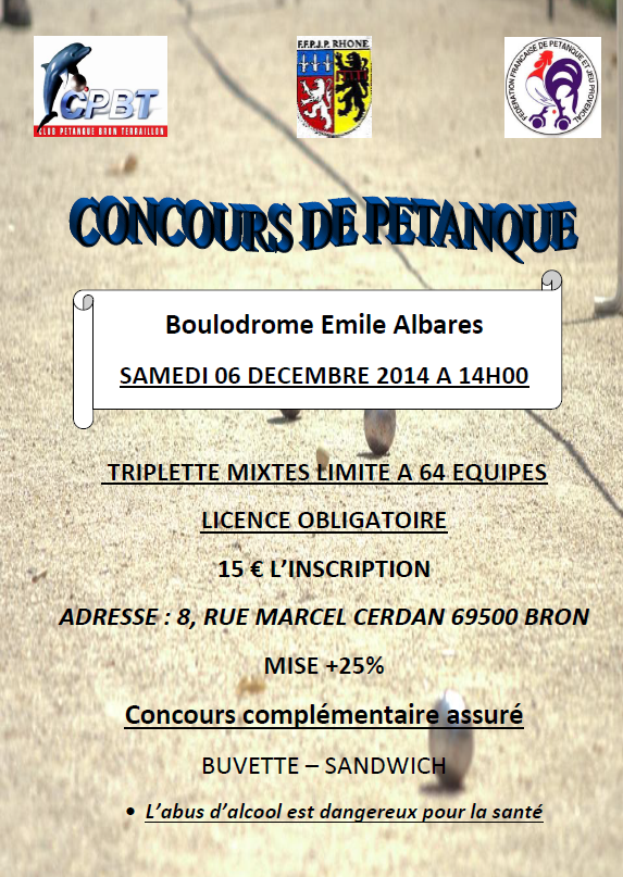 Concours triplette mixtes  samedi 06 Décembre 2014 à BRON