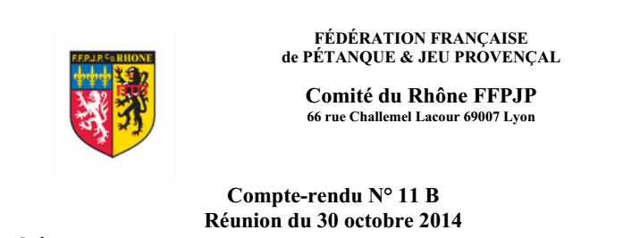 Compte-rendu N° 11 B Réunion du 30 octobre 2014 