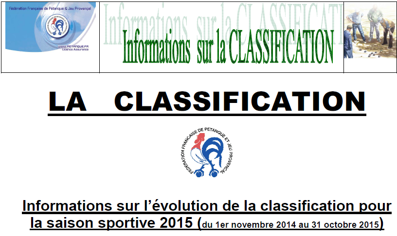 La NOUVELLE classification applicable sur la saison sportive 2015