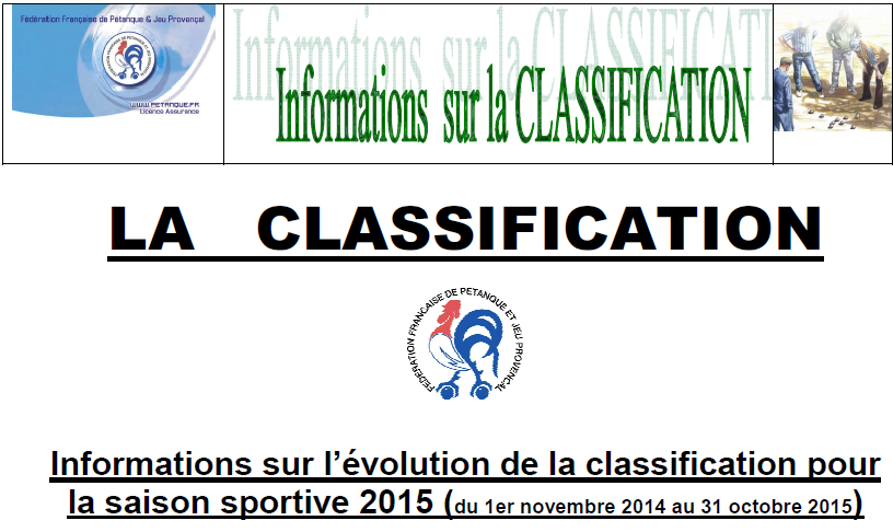 La NOUVELLE classification applicable sur la saison sportive 2015 La NOUVELLE classification applicable sur la saison sportive 2015