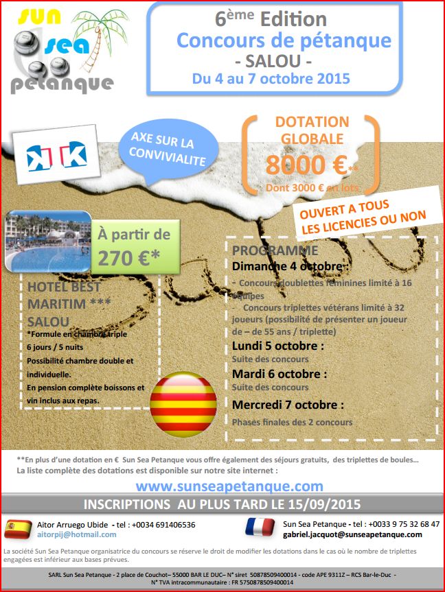 Inscription au 6ème Concours de Salou -Espagne -Octobre 2015 attention modification de date Inscription au 6ème Concours de Salou -Espagne -Octobre 2015 attention modification de date