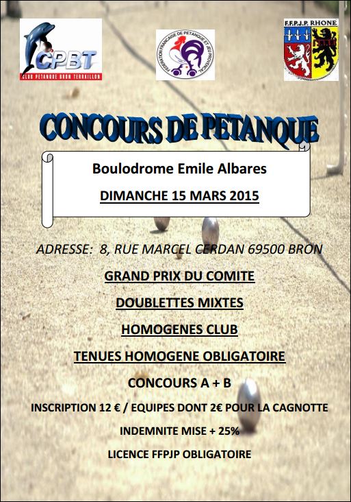 Concours dimanche 15 mars 2015 doublettes mixtes Bron Concours dimanche 15 mars 2015 doublettes mixtes Bron
