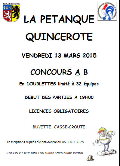 Concours du vendredi 13 mars 2015 à Quincieux Concours du vendredi 13 mars 2015 à Quincieux
