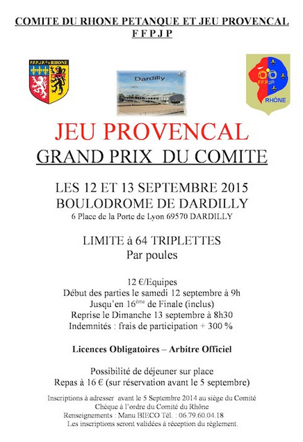 Grand prix du comité du 12 et 13 septembre 2015 Jeu Provencal