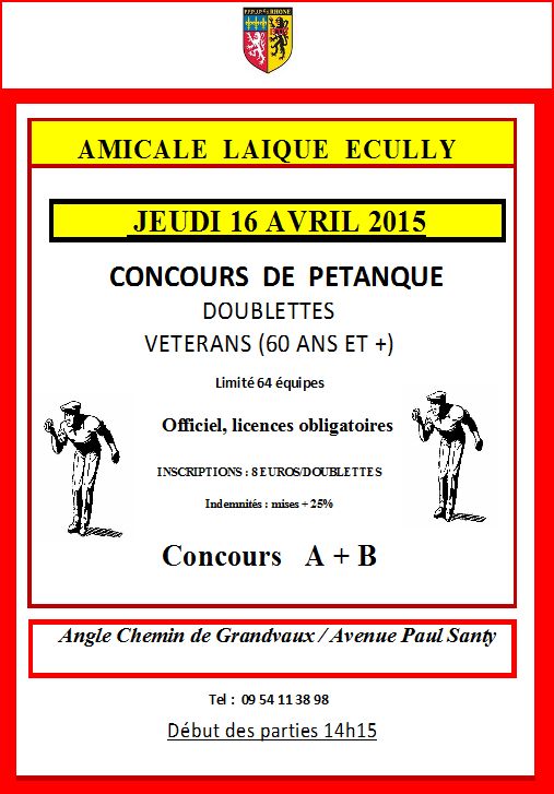 Concours vétérans jeudi 16 avril 2015 Amicale Laïque Ecully