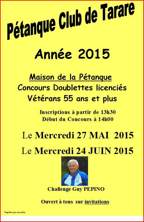 Concours vétérans le Mercredi 27 MAI  2015 et le Mercredi 24 JUIN 2015