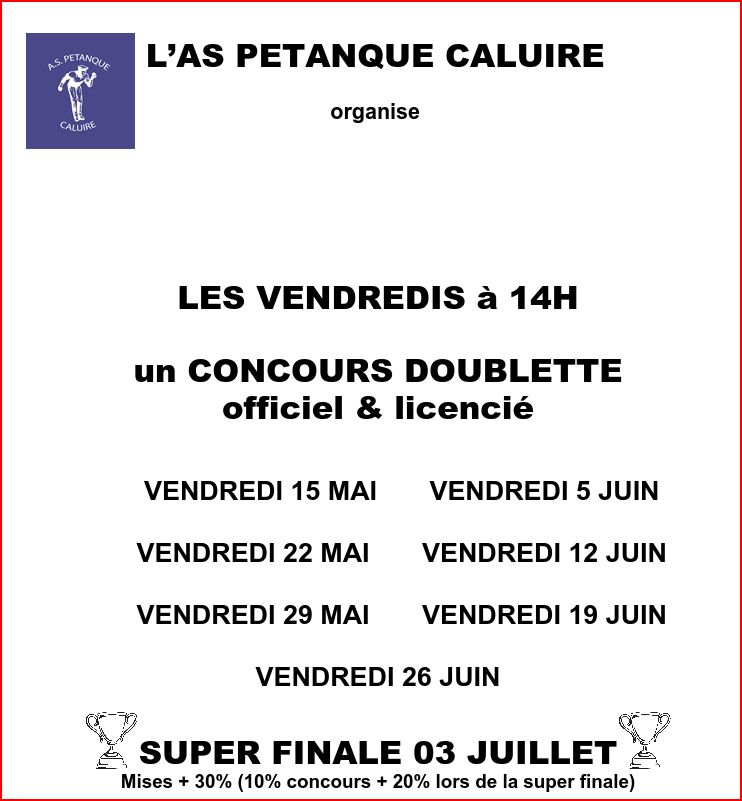 Concours officiels 2015 du vendredi A.S Pétanque Caluire