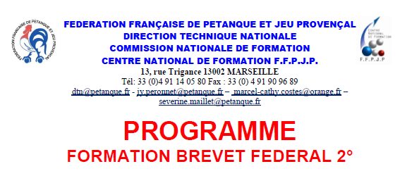 Informations concernant le Brevet Fédéral 2ème degré pour l'année 2015.