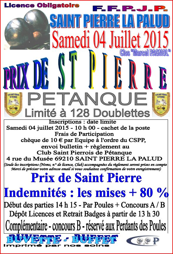 Concours Prix de la VILLE  le samedi 04 juillet Saint Pierre La Palud