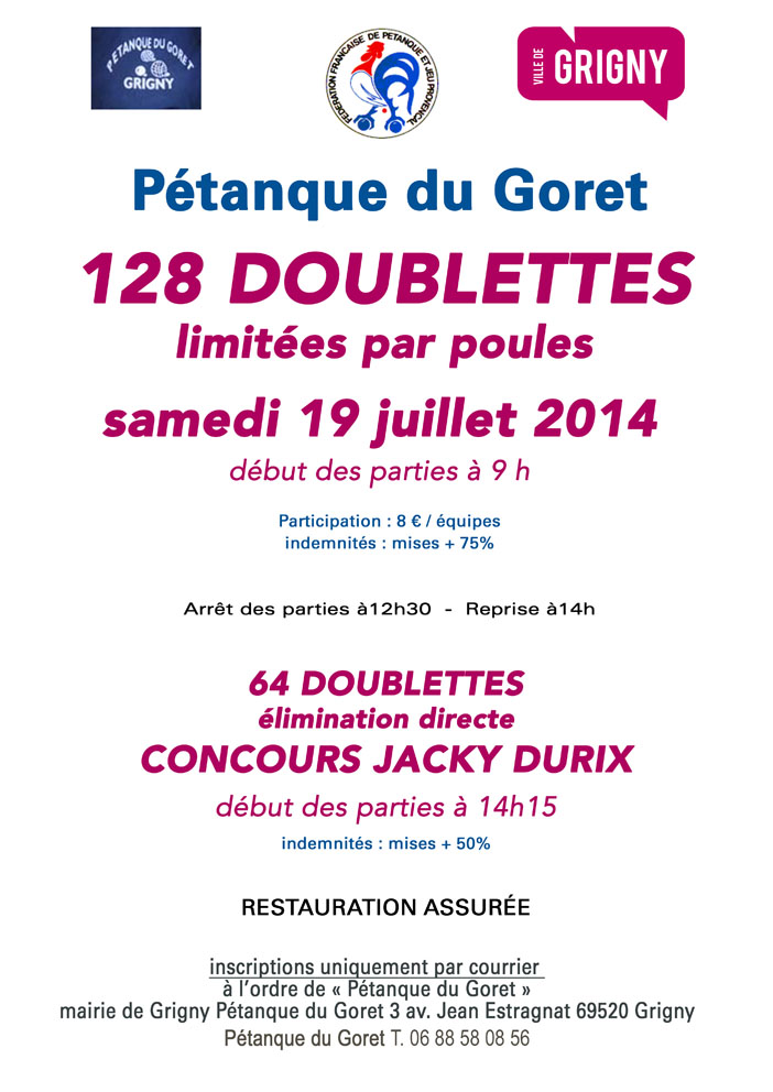 Concours du  samedi 18 juillet 2015 en 64 doublettes à la mémoire de Jacky Durix notre ancien président