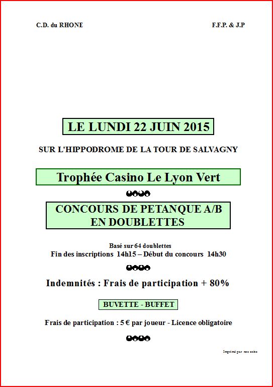 Concours lundi 22 juin 2015 au Gentleman La Tour de Salvagny