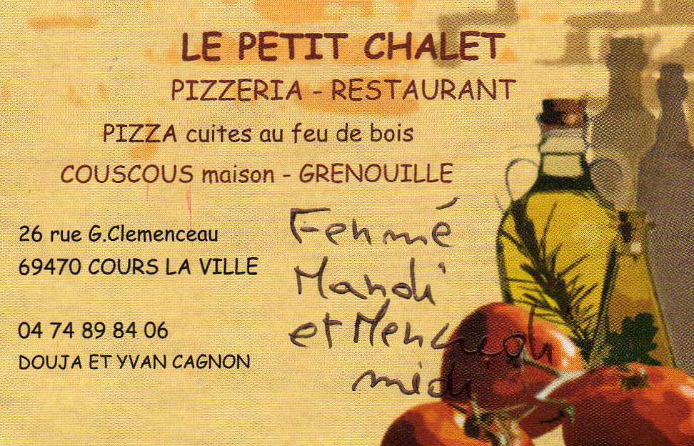 Restaurant à Cours la ville " LE PETIT CHALET " Restaurant à Cours la ville " LE PETIT CHALET "