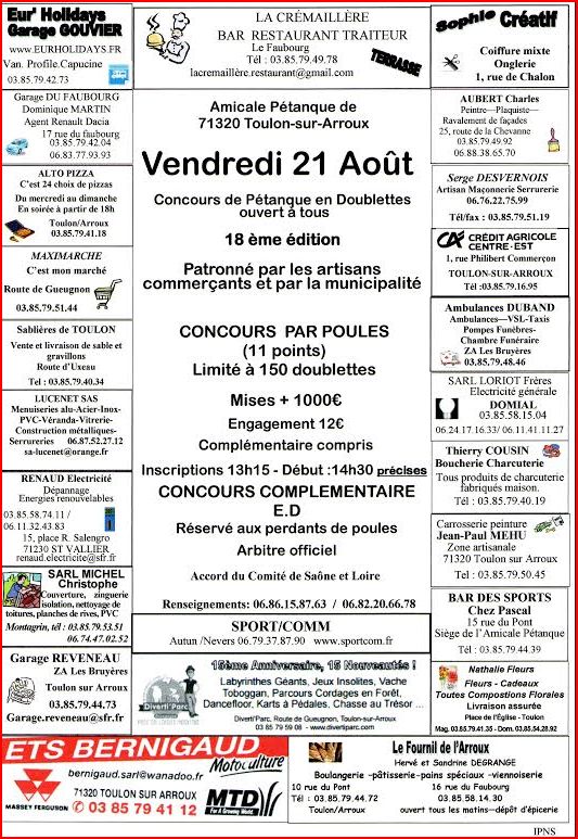 Concours TOULON SUR ARROUX prix des commerçants vendredi 21 août 2015