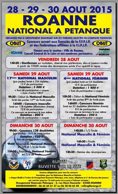 National de ROANNE du vendredi 28 août au dimanche 30 août 2015