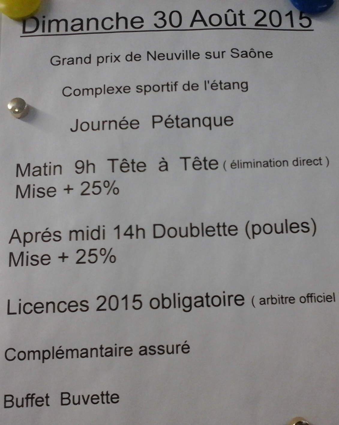 Concours à Neuville sur saône le dimanche 30 août 2015