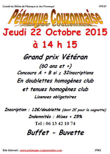 Concours  GPvétérans à Couzon le jeudi  22 octobre 2015