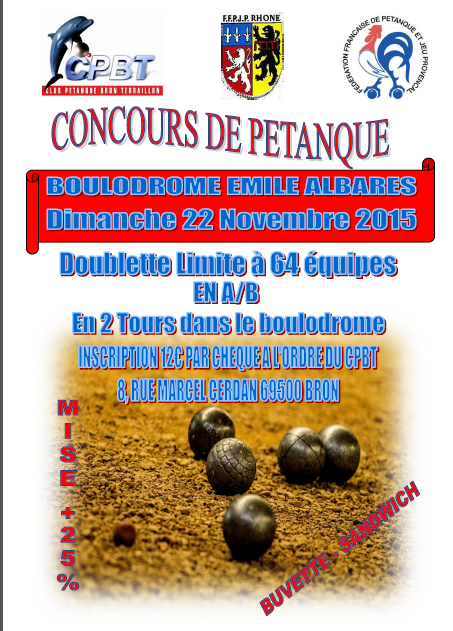 Concours à Bron le dimanche 22 novembre 2015 Concours à Bron le dimanche 22 novembre 2015