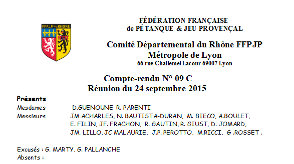 Compte-rendu N° 09 C Réunion du 24 septembre 2015 Compte-rendu N° 09 C Réunion du 24 septembre 2015