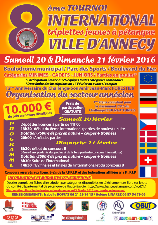  8ème International Jeunes d'Annecy 2016 Dossier inscription
