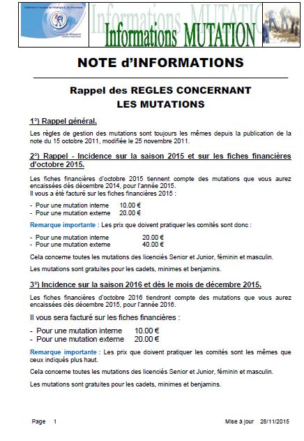 Classifications et Mutations 2016 FFPJP Classifications et Mutations 2016 FFPJP