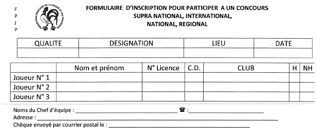 FICHE INSCRIPTION POUR PARTICIPER A UN CONCOURS SUPRA NATIONAL, INTERNATIONAL, NATIONAL,REGIONAL