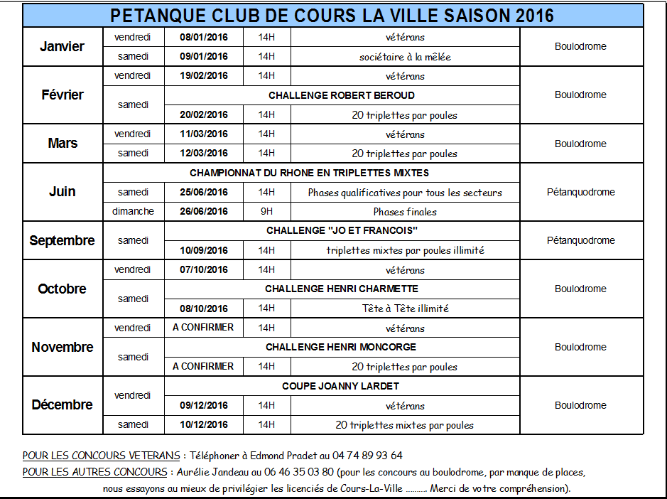 Calendrier concours Cours la ville saison 2016 Calendrier concours Cours la ville saison 2016