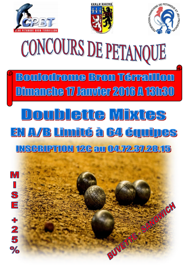 Concours du dimanche 17 janvier 2016 à 13H30 à BRON