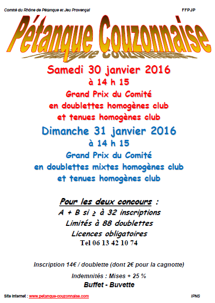 Concours GPCom et GPMixt le week-end des 30 et 31 janvier 2016 à Couzon Concours GPCom et GPMixt le week-end des 30 et 31 janvier 2016 à Couzon