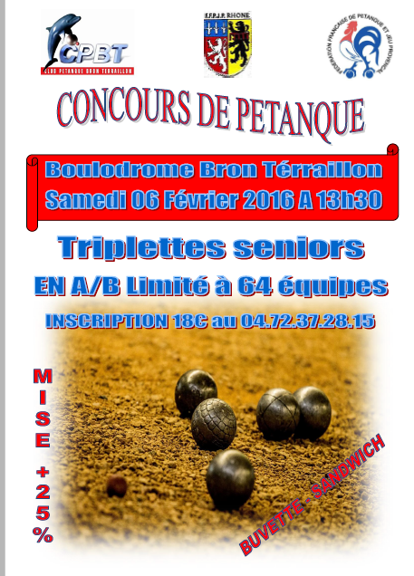 Concours samedi 06 février 2016 à BRON à 13H30