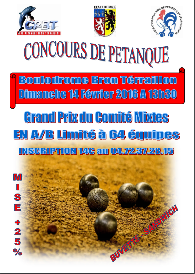 Concours samedi 14 février 2016 à BRON à 13H30