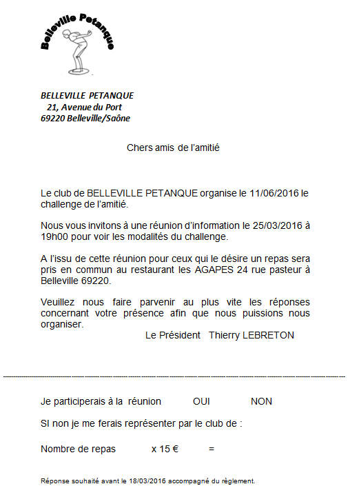 Réunion Challenge de l'amitié 2016 Réunion Challenge de l'amitié 2016