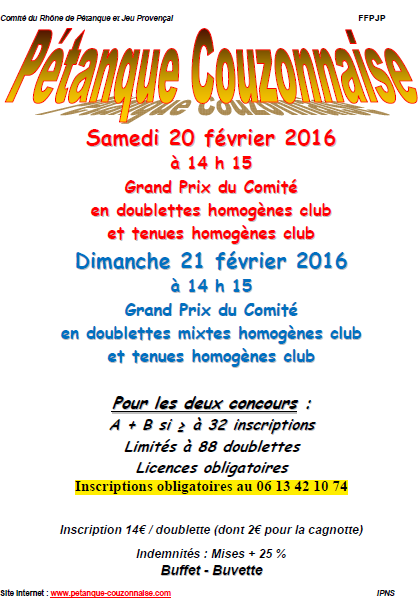 Concours samedi 20 février GPCOM et dimanche 21 février GPMIX 2016 à Couzon Concours samedi 20 février GPCOM et dimanche 21 février GPMIX 2016 à Couzon