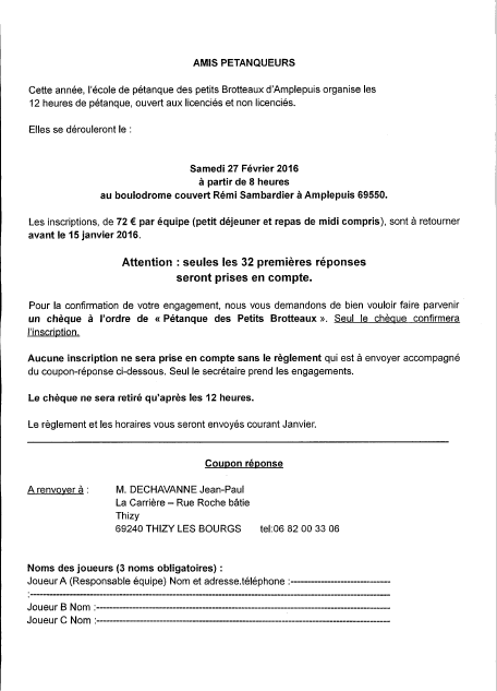 Concours les 12 heures d'AMPLEPUIS SAMEDI 27 FÉVRIER 2016 Concours les 12 heures d'AMPLEPUIS SAMEDI 27 FÉVRIER 2016