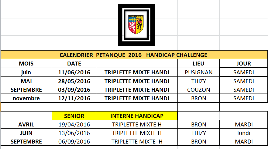 Calendrier handicap 2016